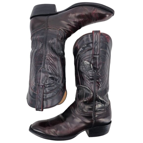 Lucchese Classics Black Cherry Goat Leather Cowboy Boots Mens 10D French Toe - Picture 4 of 14